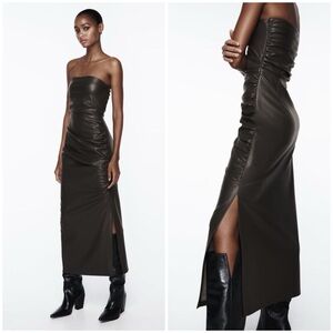 ZARA ~ Black Strapless Faux Leather Dress in Sage